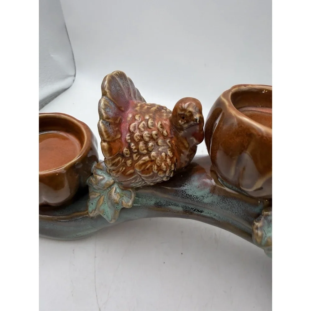 Vintage Ceramic Turkey 3 Light Candle Holder Thanksgiving Pumpkin Centerpiece